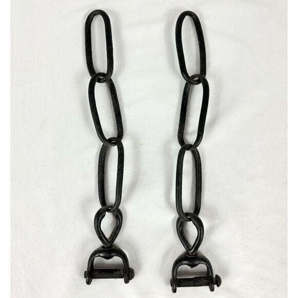 Vtg Pair 12” Harness Trace Chains (Hand Forged?) w/ Swivel Clevis Western Decor - Picture 1 of 5